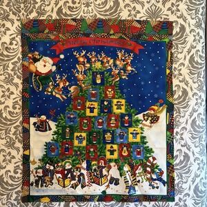 VTG Handmade Advent Calendar Quilt Hanging Pockets Snowman Christmas Cottagecore
